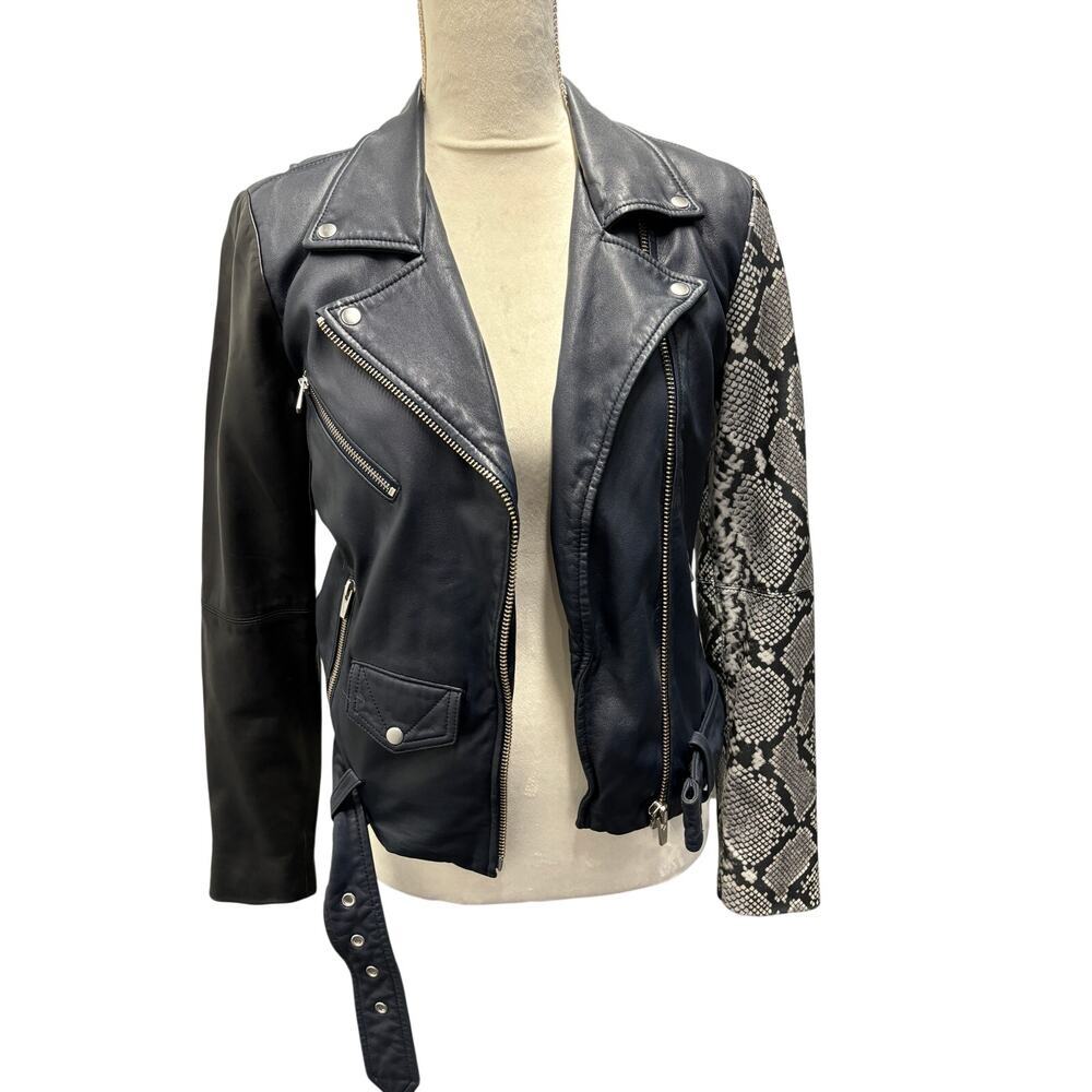 Veda Jayne Lambskin Snake-Print Moto Jacket Size S - Picture 2 of 10